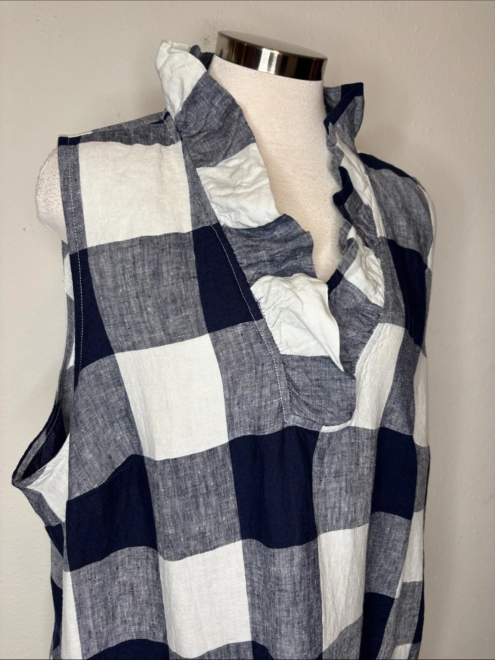 crown & ivy Navy and White Buffalo Check Midi Dress